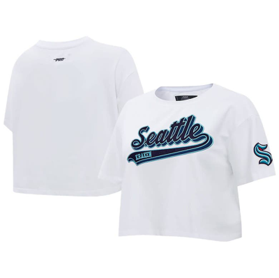 Pro Standard White Seattle Kraken Boxy Script Tail Cropped T-shirt