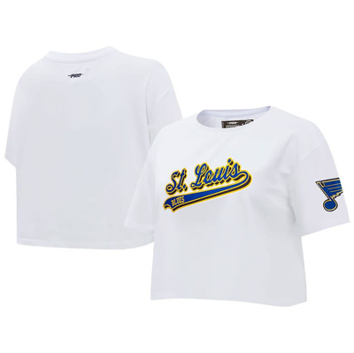 Pro Standard White St. Louis Blues Boxy Script Tail Cropped T-shirt