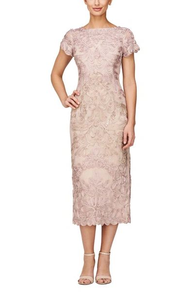 Js Collections Soutache Lace Cocktail Dress In Pink Sand