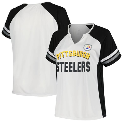 Fanatics Branded Women's White/black Pittsburgh Steelers Plus Size Color Block T-shirt In White Blac