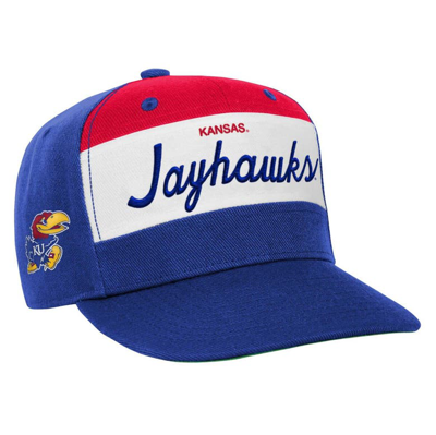 Mitchell & Ness Kids' Youth  White/royal Kansas Jayhawks Retro Sport Color Block Script Snapback Hat In Blue