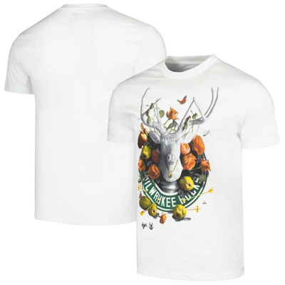 Identify Artist Series Unisex Nba X Kathy Ager White Milwaukee Bucks  T-shirt