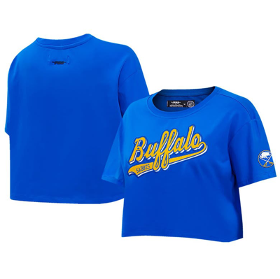 Pro Standard Royal Buffalo Sabres Boxy Script Tail Cropped T-shirt