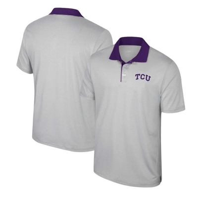 Colosseum Gray Tcu Horned Frogs Tuck Striped Polo In Grey