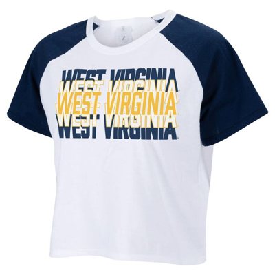 Zoozatz White West Virginia Mountaineers Colorblock Repeat Raglan Cropped T-shirt