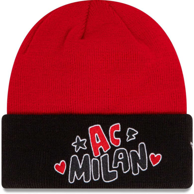 New Era Kids' Youth  Red Ac Milan Wordmark Cuffed Knit Hat