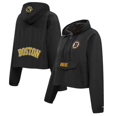 Pro Standard Black Boston Bruins Classic Cropped Half-zip Wind Jacket