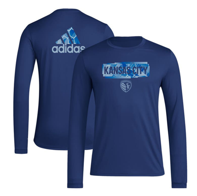 Adidas Originals Adidas Navy Sporting Kansas City Local Pop Aeroready Long Sleeve T-shirt