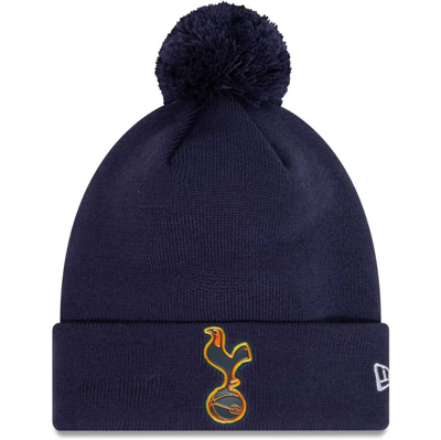 New Era Navy Tottenham Hotspur Iridescent Cuffed Knit Hat With Pom In Blue