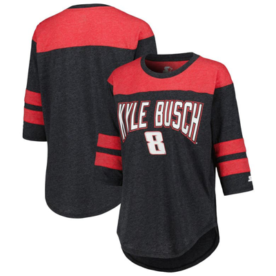 Starter Women's  Black Kyle Busch Full Back Block 3/4-sleeve Tri-blend Top