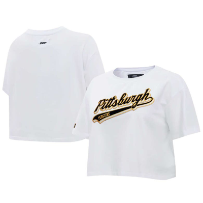 Pro Standard White Pittsburgh Penguins Boxy Script Tail Cropped T-shirt