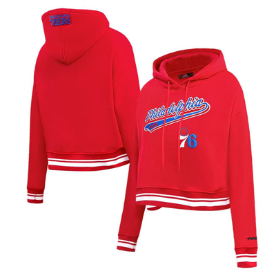 Pro Standard Red Philadelphia 76ers Script Tail Cropped Pullover Hoodie