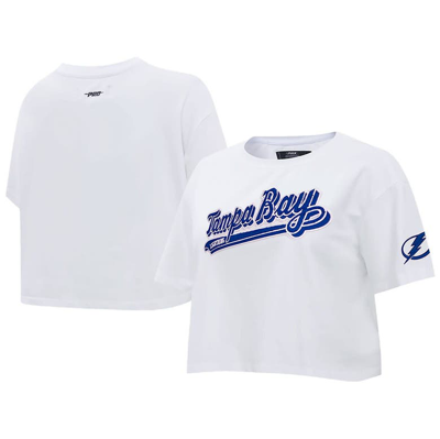 Pro Standard White Tampa Bay Lightning Boxy Script Tail Cropped T-shirt