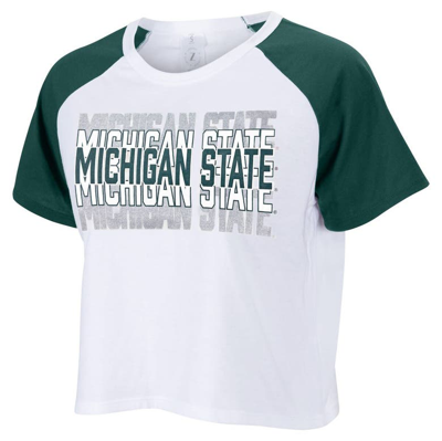 Zoozatz White Michigan State Spartans Colorblock Repeat Raglan Cropped T-shirt