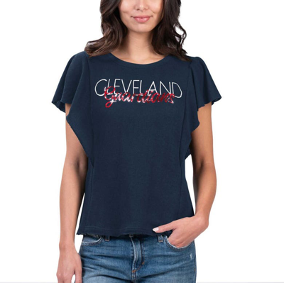 G-iii 4her By Carl Banks Navy Cleveland Guardians Crowd Wave T-shirt