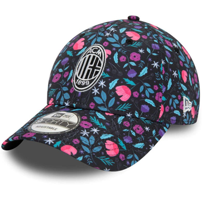 New Era Black Ac Milan Floral 9forty Adjustable Hat In Blue