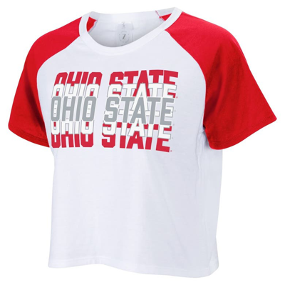 Zoozatz White Ohio State Buckeyes Colorblock Repeat Raglan Cropped T-shirt