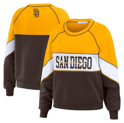 Wear By Erin Andrews Women's  Gold, Brown San Diego Padres Crewneck Pullover Sweatshirt In Gold,brown