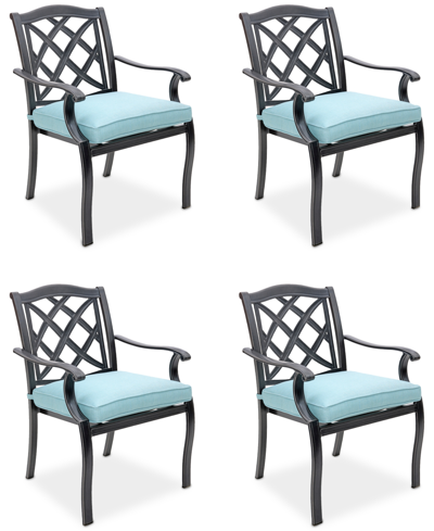 Agio Wythburn Mix And Match Lattice Outdoor Dining Chairs, Set Of 4 In Spa Light Blue,pewter Finish