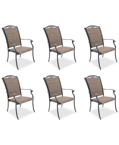 Agio Wythburn Mix And Match Filigree Sling Outdoor Dining Chairs, Set Of 6 In Mocha Grey,pewter Finish