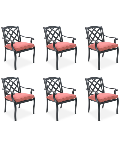 Agio Wythburn Mix And Match Lattice Outdoor Dining Chairs, Set Of 6 In Peony Brick Red,bronze Finish