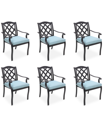 Agio Wythburn Mix And Match Lattice Outdoor Dining Chairs, Set Of 6 In Spa Light Blue,pewter Finish