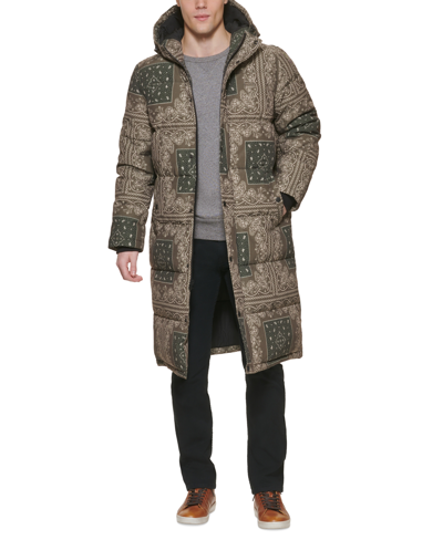 Levi's Men's Quilted Extra Long Parka Jacket In Olive Bandana