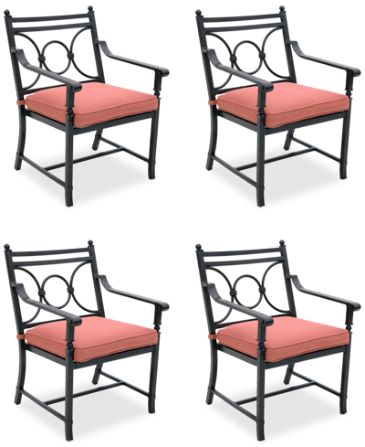 Agio Wythburn Mix And Match Scroll Outdoor Dining Chairs, Set Of 4 In Peony Brick Red,bronze Finish