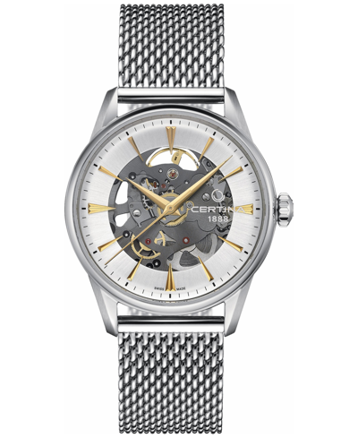 Certina Men's Swiss Automatic Ds-1 Skeleton Stainless Steel Mesh Bracelet Watch 40mm In Metallic