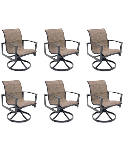 Agio Wythburn Mix And Match Sleek Sling Outdoor Swivel Chairs, Set Of 6 In Mocha Grey,pewter Finish