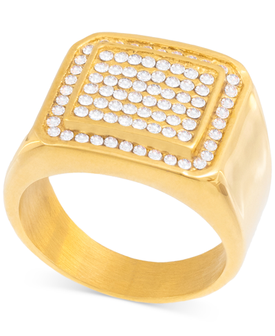 Legacy For Men By Simone I. Smith Men's Crystal Square Cluster Ring In Gold-tone Ion-plated Stainless Steel