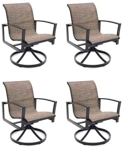 Agio Wythburn Mix And Match Sleek Sling Outdoor Swivel Chairs, Set Of 4 In Mocha Grey,bronze Finish