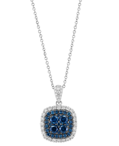 Effy Collection Effy Blue Diamond (5/8 Ct. T.w.) & White Diamond (3/8 Ct. T.w.) Halo 18" Pendant Necklace In 14k Whi In White Gold