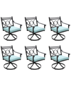 Agio Wythburn Mix And Match Scroll Outdoor Swivel Chairs, Set Of 6 In Spa Light Blue,bronze Finish