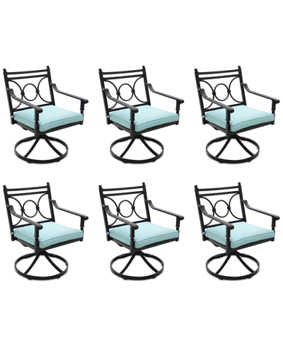 Agio Wythburn Mix And Match Scroll Outdoor Swivel Chairs, Set Of 6 In Spa Light Blue,pewter Finish