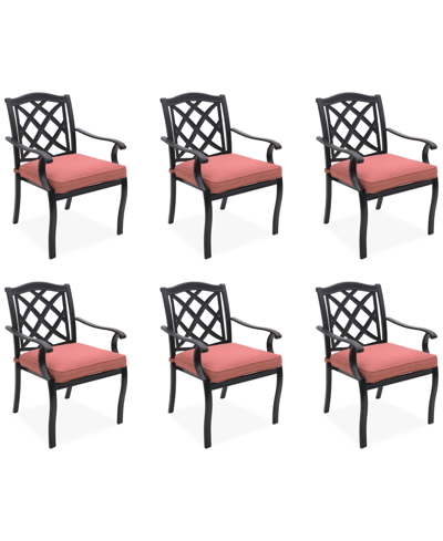 Agio Wythburn Mix And Match Lattice Outdoor Dining Chairs, Set Of 6 In Peony Brick Red,bronze Finish