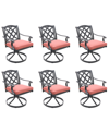 Agio Wythburn Mix And Match Lattice Outdoor Swivel Chairs, Set Of 6 In Peony Brick Red,pewter Finish