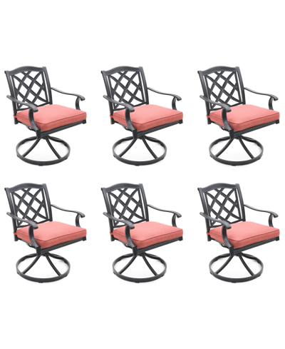 Agio Wythburn Mix And Match Lattice Outdoor Swivel Chairs, Set Of 6 In Peony Brick Red,pewter Finish