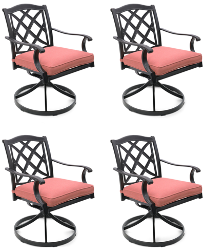 Agio Wythburn Mix And Match Lattice Outdoor Swivel Chairs, Set Of 4 In Peony Brick Red,bronze Finish