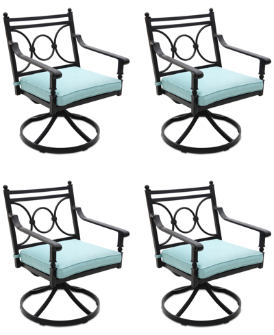 Agio Wythburn Mix And Match Scroll Outdoor Swivel Chairs, Set Of 4 In Spa Light Blue,bronze Finish