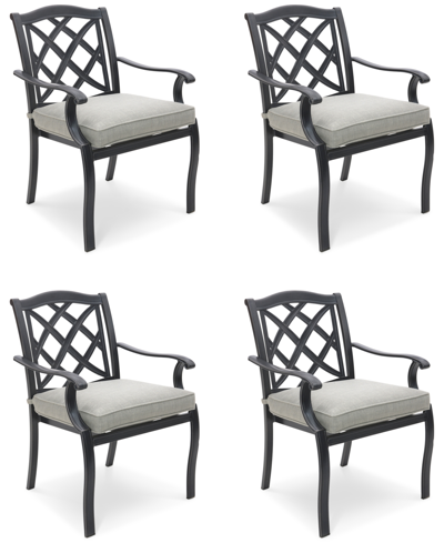 Agio Wythburn Mix And Match Lattice Outdoor Dining Chairs, Set Of 4 In Oyster Light Grey,pewter Finish