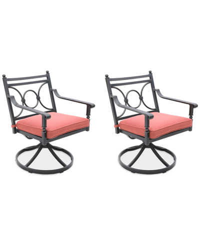 Agio Wythburn Mix And Match Scroll Outdoor Swivel Chairs, Set Of 2 In Peony Brick Red,pewter Finish