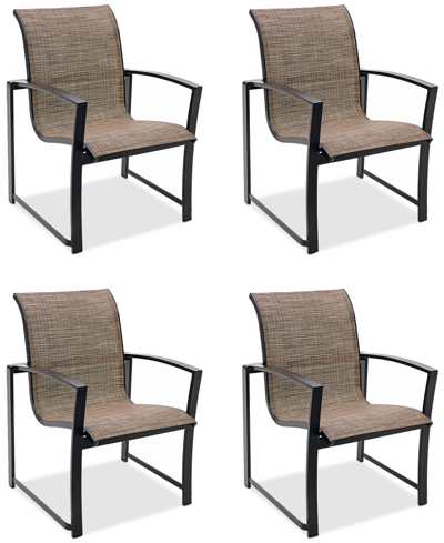 Agio Wythburn Mix And Match Sleek Sling Outdoor Dining Chairs, Set Of 4 In Mocha Grey,bronze Finish