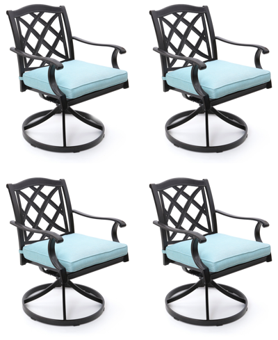 Agio Wythburn Mix And Match Lattice Outdoor Swivel Chairs, Set Of 4 In Spa Light Blue,bronze Finish