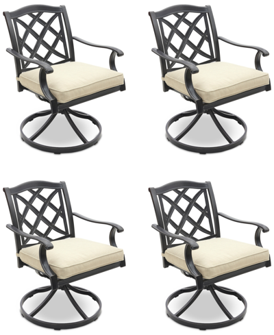 Agio Wythburn Mix And Match Lattice Outdoor Swivel Chairs, Set Of 4 In Straw Natural,pewter Finish