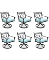 Agio Wythburn Mix And Match Scroll Outdoor Swivel Chairs, Set Of 6 In Spa Light Blue,pewter Finish