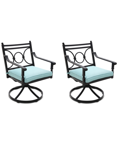 Agio Wythburn Mix And Match Scroll Outdoor Swivel Chairs, Set Of 2 In Spa Light Blue,bronze Finish