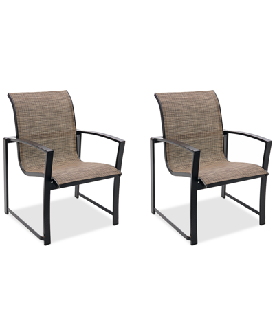 Agio Wythburn Mix And Match Sleek Sling Outdoor Dining Chairs, Set Of 2 In Mocha Grey,bronze Finish