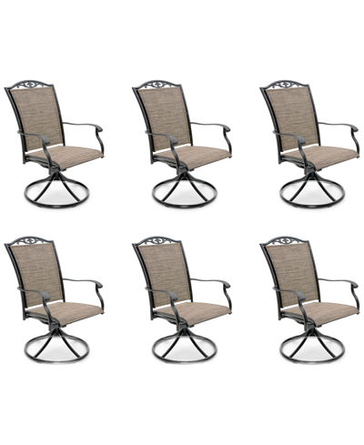 Agio Wythburn Mix And Match Filigree Sling Outdoor Swivel Chairs, Set Of 6 In Mocha Grey,bronze Finish