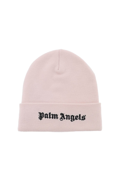 Palm Angels Beanie With Logo In Butter Black (pink)